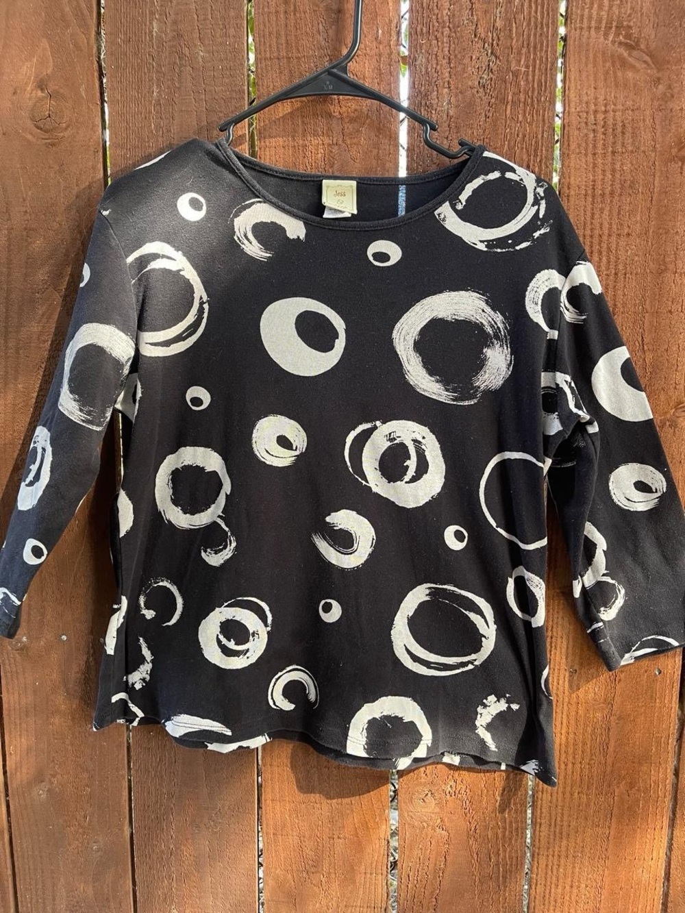 Women’s Black Long Sleeve Top with White Circle Print